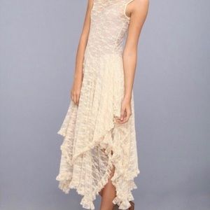 Free People lace asymmetrical lace midi boho dress
